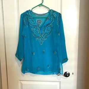 Flowy Sheer Indian Style Light Blue Top Purchased in India